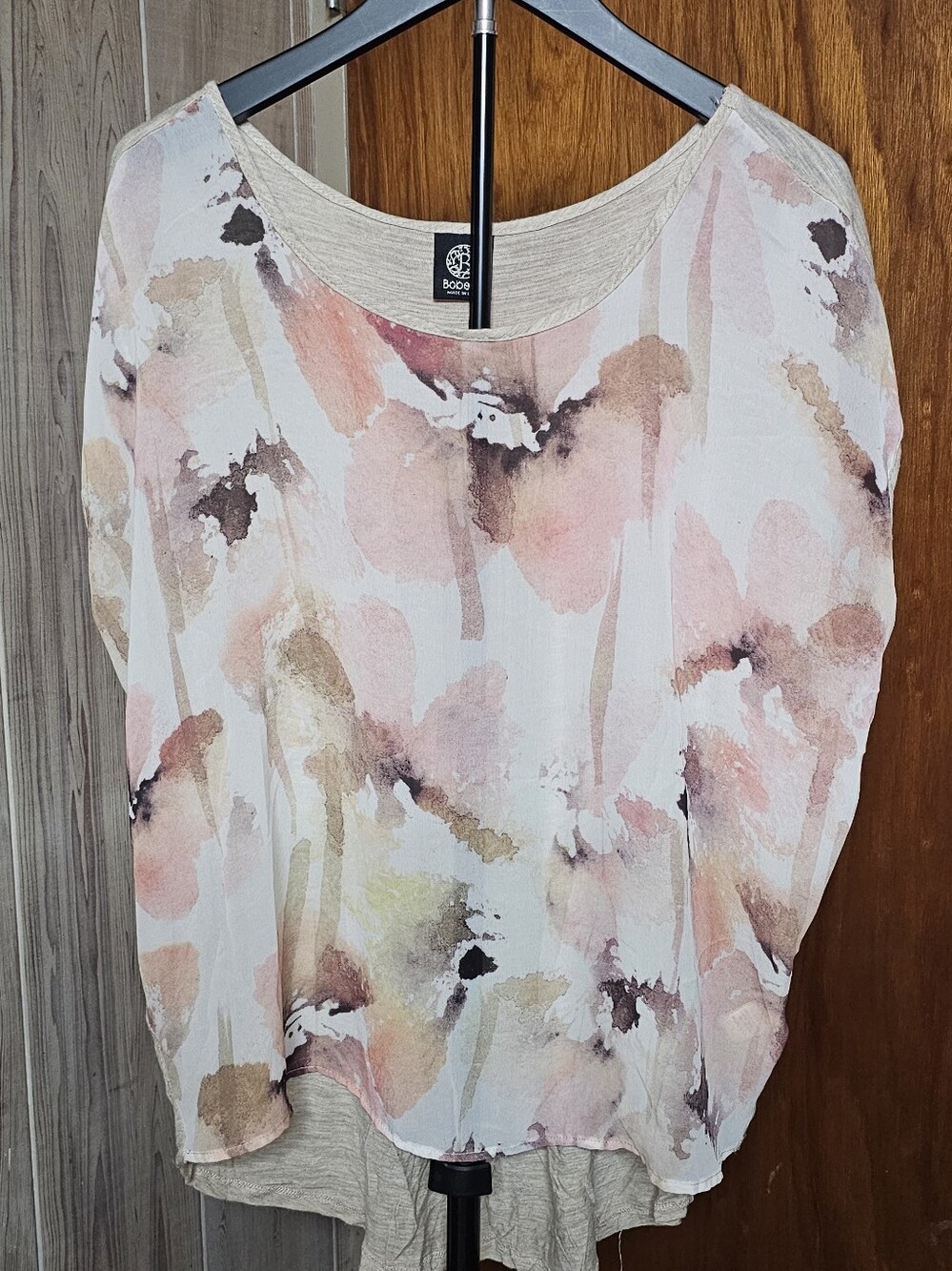bobeau Pink and Beige Watercolor Scoop-Neck Tunic
